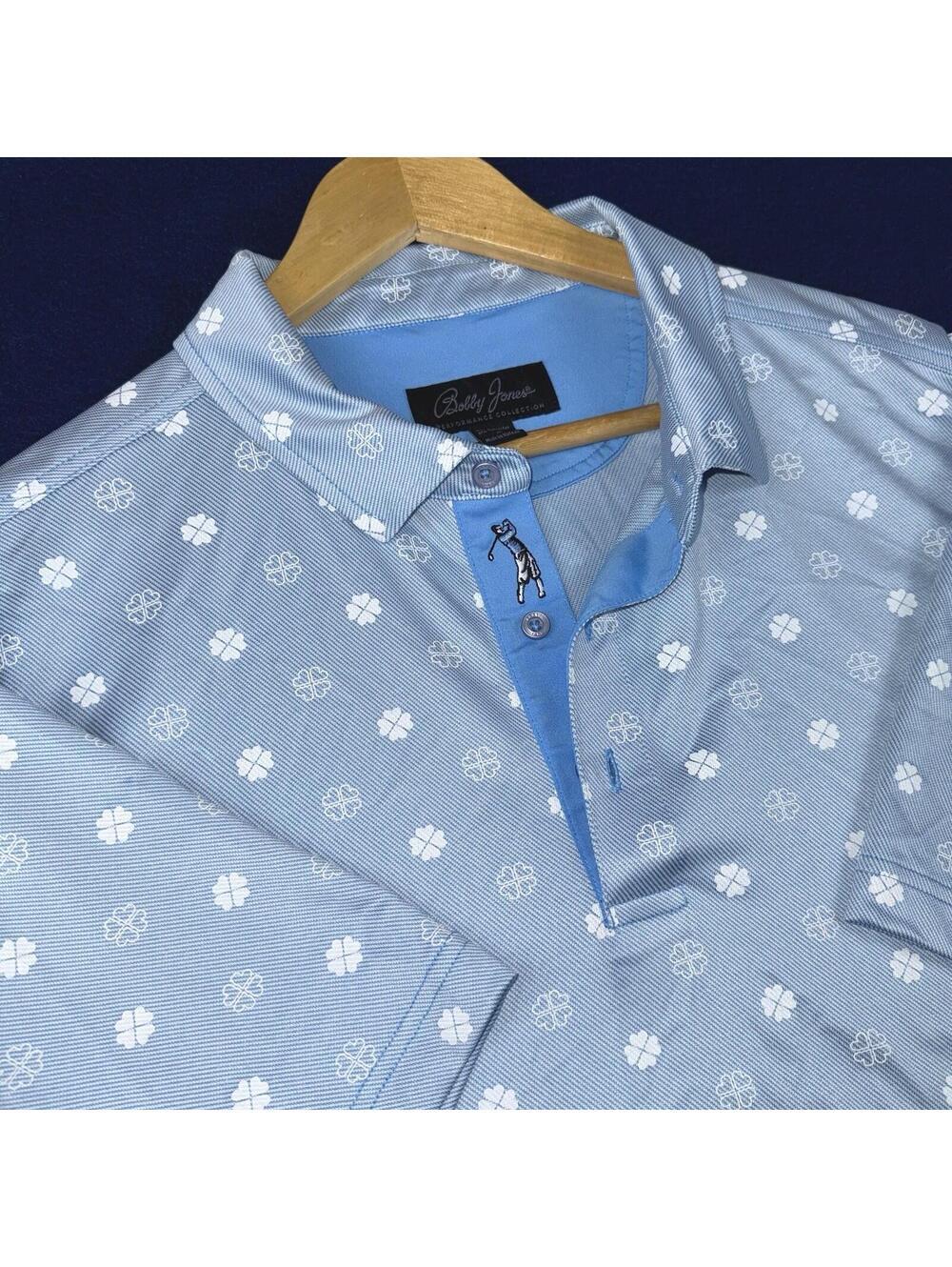 Bobby Jones Performance Golf Polo Shirt Blue All Over Print Men XL Preppy ‘Read’